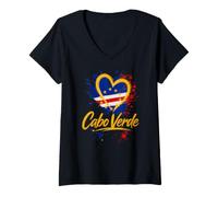 Mujer I Love Cabo Verde Vacaciones Travel Golden Heart Flag Turista Camiseta Cuello V