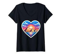Mujer I Love Cairo Egipto Corazón Pirámides Esfinge Puesta de sol Souvenir Camiseta Cuello V