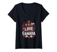 Mujer I Love Canadá Naturaleza Alce Hoja De Arce Camiseta Cuello V