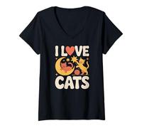 Mujer I Love Cats Moon Stars - Bigotes de Hilo Camiseta Cuello V