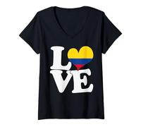 Mujer I Love Colombia Bandera Corazón Patriótico Viaje Camiseta Cuello V