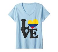 Mujer I Love Colombia Bandera Corazón Patriótico Viaje Camiseta Cuello V