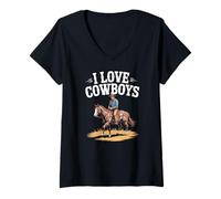 Mujer I Love Cowboys Rider Pasión Vida occidental Camiseta Cuello V