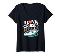 Mujer I Love Cruises Ocean Crucero Diversión Camiseta Cuello V