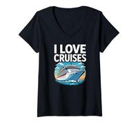 Mujer I Love Cruises Ocean Travel Aventura Diversión Camiseta Cuello V