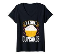 Mujer I Love Cupcakes Lindo Coma Amante Cupcake Camiseta Cuello V