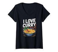 Mujer I Love Curry Picante Comida Amantes Delicia Camiseta Cuello V