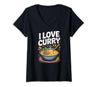 Mujer I Love Curry Plato Sabroso Picante Pasión Camiseta Cuello V