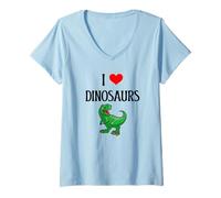 Mujer I Love Dinosaurs I Heart Dinosaurs Reptil Dinosaurios Amante de Dinosaurios Camiseta Cuello V