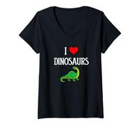 Mujer I Love Dinosaurs I Heart Dinosaurs Reptil Dinosaurios Amante de Dinosaurios Camiseta Cuello V