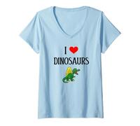 Mujer I Love Dinosaurs I Heart Dinosaurs Reptil Dinosaurios Amante de Dinosaurios Camiseta Cuello V