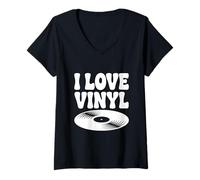 Mujer I Love Disco de Vinilo Música Retro Camiseta Cuello V