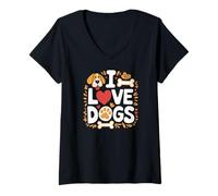 Mujer I Love Dogs - Huesos de pata de corazón, diseño lindo Camiseta Cuello V