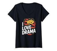 Mujer I Love Drama Teatro Comedia Tragedia Máscaras Camiseta Cuello V