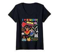 Mujer I Love Ecuador Bandera Corazón Viaje Raíces Ecuatorianas Camiseta Cuello V