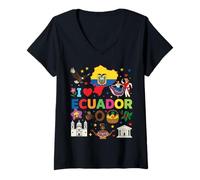 Mujer I Love Ecuador Bandera Corazón Viaje Raíces Ecuatorianas Camiseta Cuello V