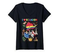 Mujer I Love Ecuador Bandera Corazón Viaje Raíces Ecuatorianas Camiseta Cuello V