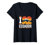 Mujer I Love Ecuador Montaña Atardecer Corazón Camiseta Cuello V
