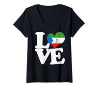 Mujer I Love Ecuatorial Guinea Bandera Corazón Patriótico Viaje Camiseta Cuello V