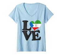 Mujer I Love Ecuatorial Guinea Bandera Corazón Patriótico Viaje Camiseta Cuello V