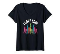 Mujer I Love EDM Ecualizador de música vibrante Camiseta Cuello V