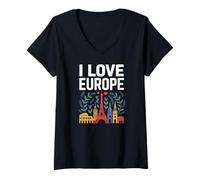 Mujer I Love Europe Monumentos famosos Viajes Camiseta Cuello V