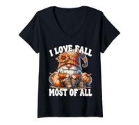 Mujer I Love Fall Most of All Autumn GNOME with Farm Fresh Pumpkin Camiseta Cuello V