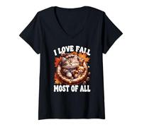 Mujer I Love Fall Most of All Cute Kitten For Cat Mom Autumn Cat Camiseta Cuello V