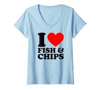 Mujer I Love Fish and Chips Camiseta Cuello V
