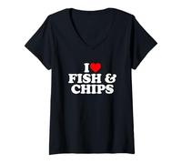 Mujer I Love Fish and Chips, I Heart Fish and Chips Camiseta Cuello V