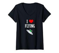Mujer I Love Flying I Heart Flying Aviación Aviación Amante Camiseta Cuello V