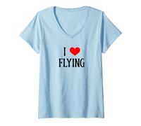 Mujer I Love Flying I Heart Flying Aviación Aviación Amante Camiseta Cuello V