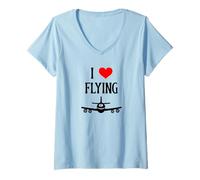 Mujer I Love Flying I Heart Flying Aviación Aviación Amante Camiseta Cuello V