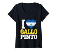 Mujer I Love Gallo Pinto Bandera Nicaragüense Corazón Camiseta Cuello V