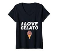 Mujer I Love Gelato Ice Cream Party Chocolate Gelato Cono Camiseta Cuello V