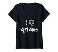 Mujer I Love Goth Girls Grungy EMO Alt Dark Style Graphic Punk Camiseta Cuello V