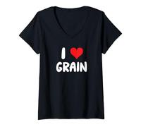 Mujer I Love Grain - Corazón - Cultivos Granjero Granjero Agricultura Pan de Trigo Camiseta Cuello V
