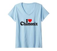 Mujer I Love Heart Chamonix Alpes FRANCESES Mont Blanc Francia Camiseta Cuello V