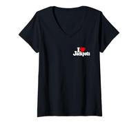 Mujer I Love Heart JACKPOTS TRAGAMONEDAS MÁQUINAS Slot Casinos Las Vegas Camiseta Cuello V