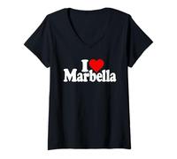 Mujer I Love Heart Marbella ESPAÑA ANDALUCÍA Costa del Sol Camiseta Cuello V