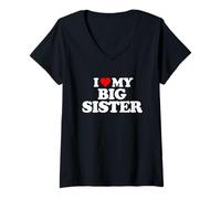 Mujer I Love Heart My Big Sister - Little Sister Camiseta Cuello V