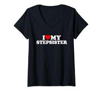 Mujer I Love Heart MY Stepsister STEPSIS Step Hermana SIS Camiseta Cuello V