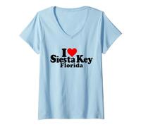 Mujer I Love Heart Siesta Key Florida (Texto Negro) Camiseta Cuello V