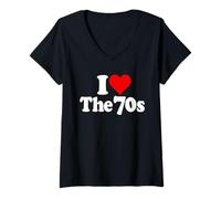 Mujer I Love Heart The 70s 1970s DECADA Camiseta Cuello V