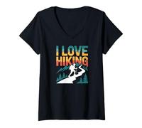 Mujer I Love Hiking Trekking de montaña escénico Camiseta Cuello V