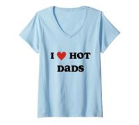 Mujer I Love Hot Dads Funny Red Heart Hot Dad Lover Family Padre Camiseta Cuello V