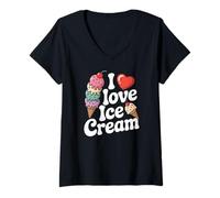 Mujer I Love Ice Cream Cono Dulce Postre Divertido Camiseta Cuello V