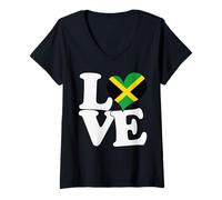 Mujer I Love Jamaica Bandera Corazón Patriótico Viaje Camiseta Cuello V