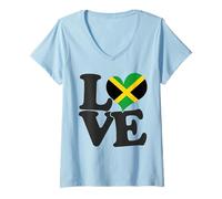 Mujer I Love Jamaica Bandera Corazón Patriótico Viaje Camiseta Cuello V