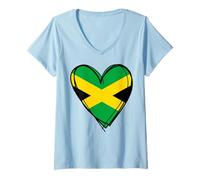 Mujer I Love Jamaica Cool Jamaica Bandera Corazón Diseño Jamaicano Pride Camiseta Cuello V